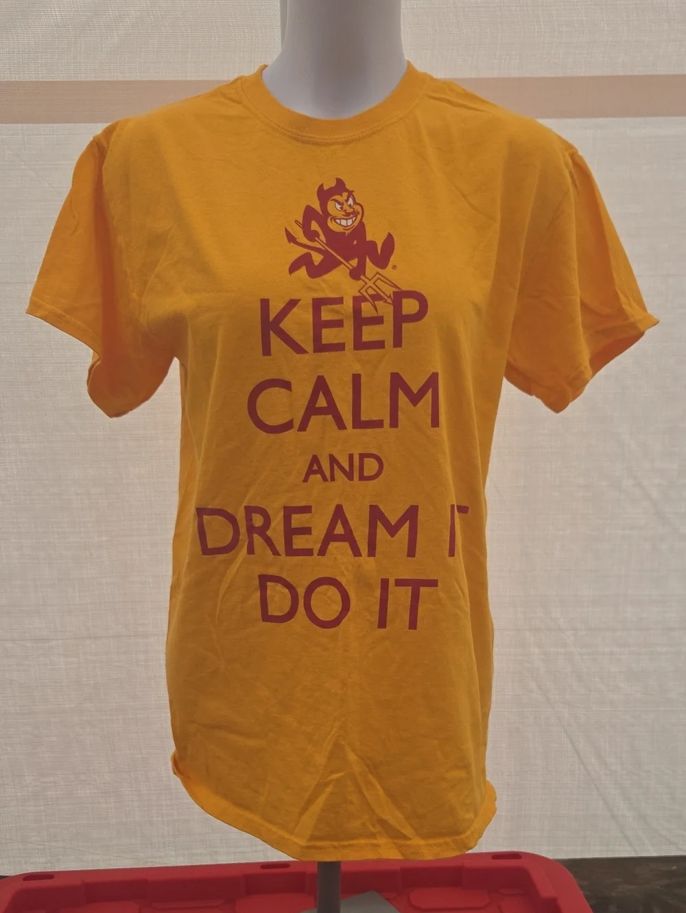 Gildan Yellow Short Sleeve Tee with Maroon Graphic